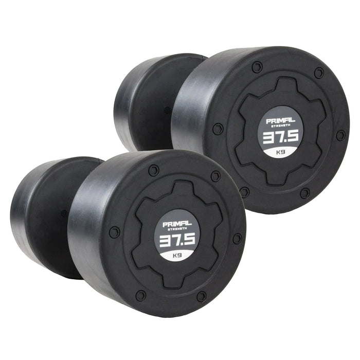 Primal Strength Stealth Commercial Fitness Premium Rubber Nero Stainless Steel Handle Dumbbells 37.5kg (Pair)