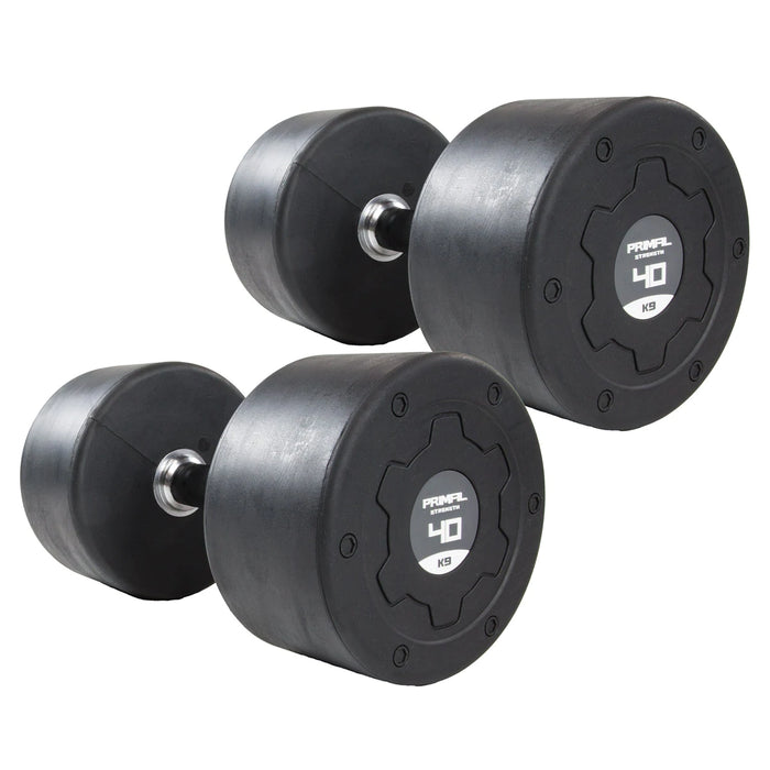 Primal Strength Stealth Commercial Fitness Premium Rubber Nero Stainless Steel Handle Dumbbells 40kg (Pair)