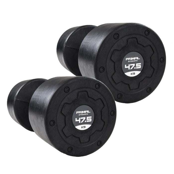 Primal Strength Stealth Commercial Fitness Premium Rubber Nero Stainless Steel Handle Dumbbells 47.5kg (Pair)