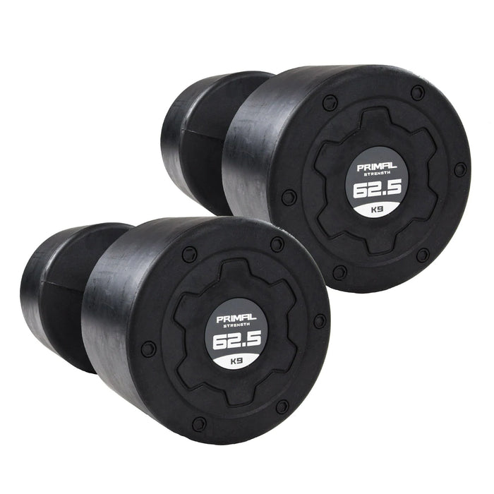 Primal Strength Stealth Commercial Fitness Premium Rubber Nero Stainless Steel Handle Dumbbells 62.5kg (Pair)